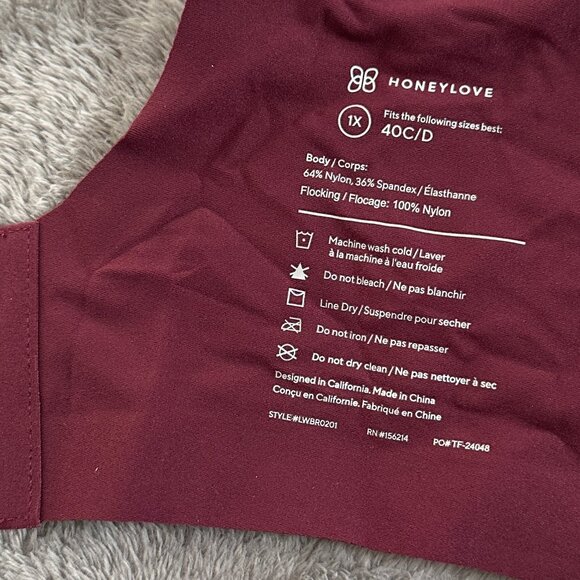 NWT Honeylove V-Neck Bra Women's 1X 40 C/D Burgundy Black - Picture 4 of 4